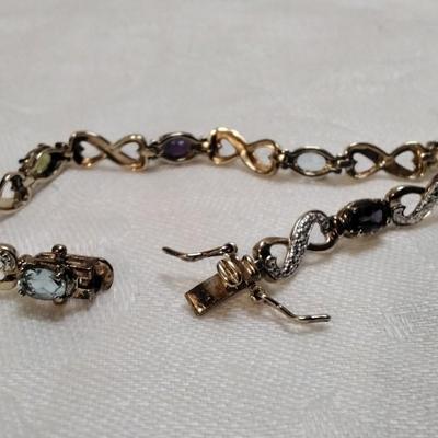 Vintage Ross Simon Diamond, Amethyst, Peridot, Citrine Gold Vermeil 7" Bracelet