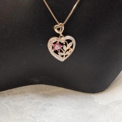 Vintage Ross Simons Diamond and Ruby Heart 18" Gold Vermeil Necklace