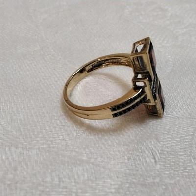 Vintage Garnet and Black Spinels Gold Vermeil Ring Size 9