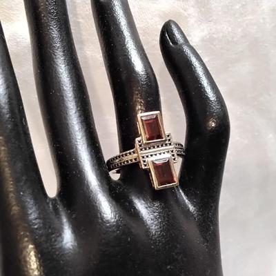 Vintage Garnet and Black Spinels Gold Vermeil Ring Size 9
