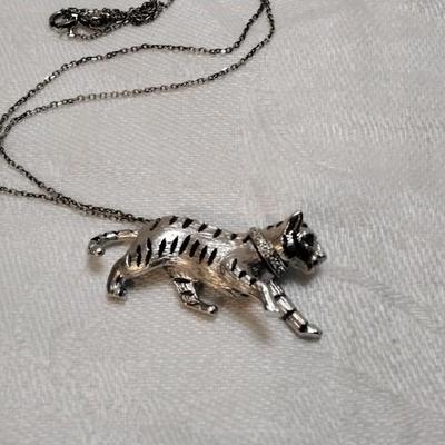 Ruby Eye Tiger Adorned By Diamond Collar 925 18" Necklace