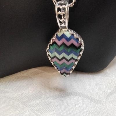 Signed Zuni Indian (Lavender Turquoise, Malachite, Green Turquoise, Lapis Lazuli and Onyx) 24" 925 Necklace
