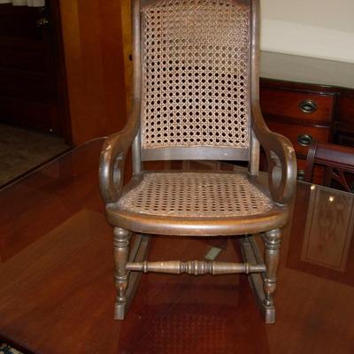 Wicker Cane Child Rocker Antique