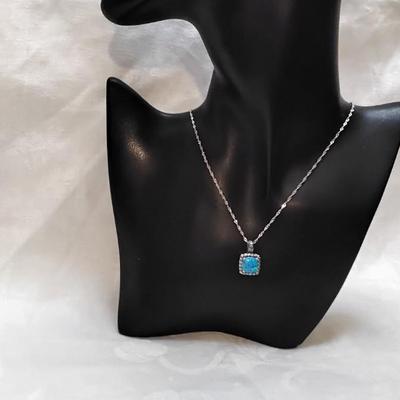 Blue Fire Opal With Swarovski crystals 18" 925 Necklace