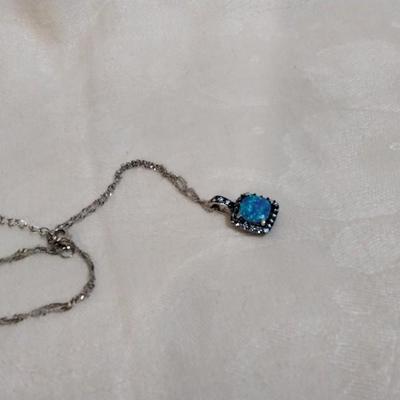 Blue Fire Opal With Swarovski crystals 18" 925 Necklace