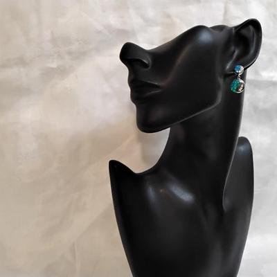 Blue Fire Opal Earrings With Diamond Accents 925 Post