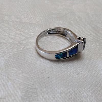 Vintage Fire Blue Opal With Amethyst and Diamond Accent Size 8