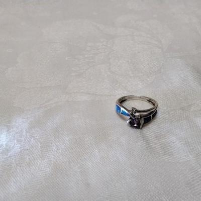 Vintage Fire Blue Opal With Amethyst and Diamond Accent Size 8