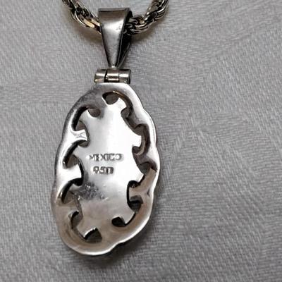 Vintage Mexico Opal 950 Silver On 19" 925 Italian Chain