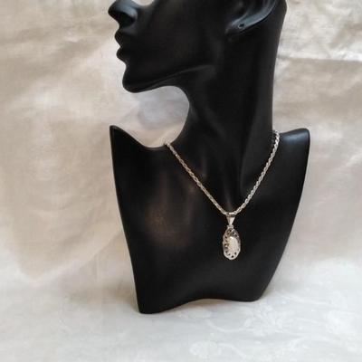 Vintage Mexico Opal 950 Silver On 19" 925 Italian Chain