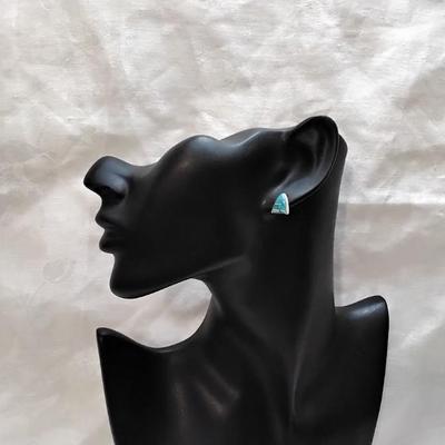 Zuni Turquoise and Opal Hand Marked Signed Post Earrings