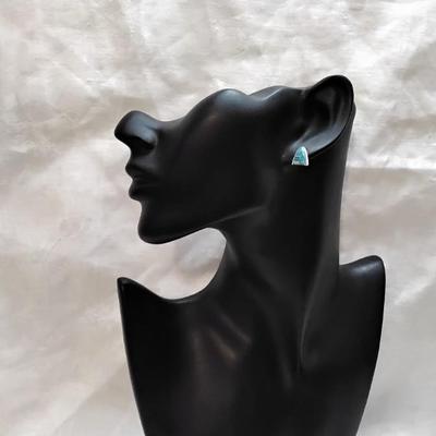 Zuni Turquoise and Opal Hand Marked Signed Post Earrings
