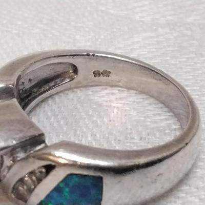 Blue Fire Opal With White Sapphires 925 Ring Size 7