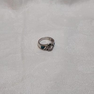 Blue Fire Opal With White Sapphires 925 Ring Size 7