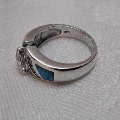 Blue Fire Opal With White Sapphires 925 Ring Size 7