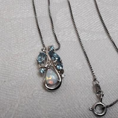 Opal and Aquamarine With Diamond Accents 18" 925 Necklace