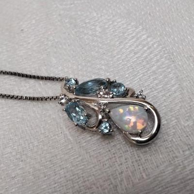 Opal and Aquamarine With Diamond Accents 18" 925 Necklace