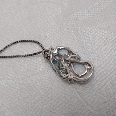 Opal and Aquamarine With Diamond Accents 18" 925 Necklace