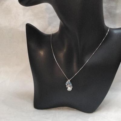 Opal and Aquamarine With Diamond Accents 18" 925 Necklace
