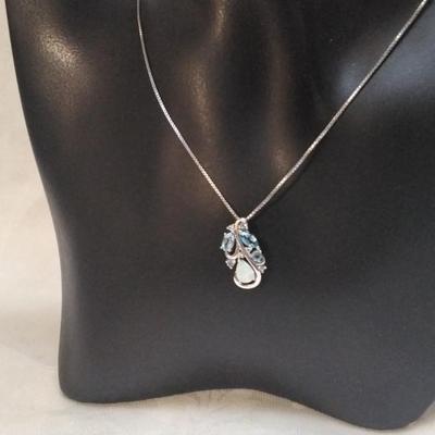 Opal and Aquamarine With Diamond Accents 18" 925 Necklace