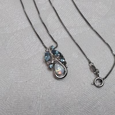 Opal and Aquamarine With Diamond Accents 18" 925 Necklace