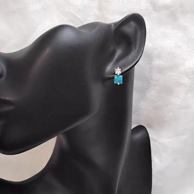 Blue Opal With White Sapphire Accent 925 Post Earrings