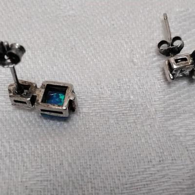 Blue Opal With White Sapphire Accent 925 Post Earrings