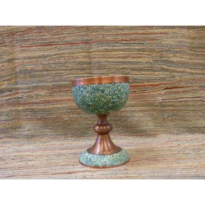 Antique 40  years old Persian engraved vase / Ghalamzani with natural turquoise stone ,  estimate Value over $15000