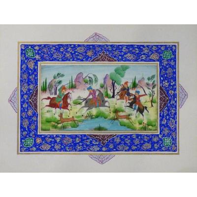 Hand Made Persian Miniature painting on plastic / Paper 7" X 9.5", Market Value $470