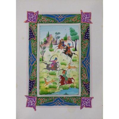 Hand Made Persian Miniature painting on plastic / Paper 7" X 9.5", Market Value $470