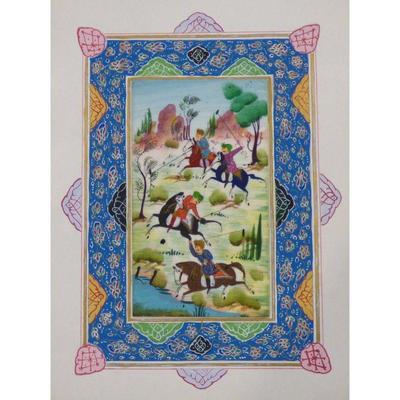 Hand Made Persian Miniature painting on plastic / Paper 7" X 9.5", Market Value $470