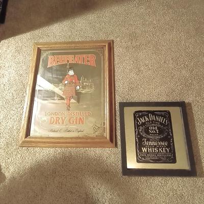 LARGE FRAMED BEEFEATER DRY GIN AND JACK DANIELS MIRRORS