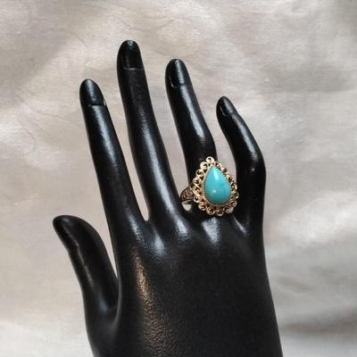 Vintage Ross Simons Turquoise Gold Vermeil Ring Size 8.5