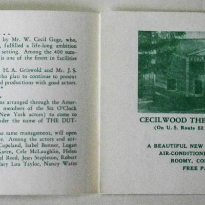 1952 CECILWOOD THEATRE Fishkill NY Summer Stock Program