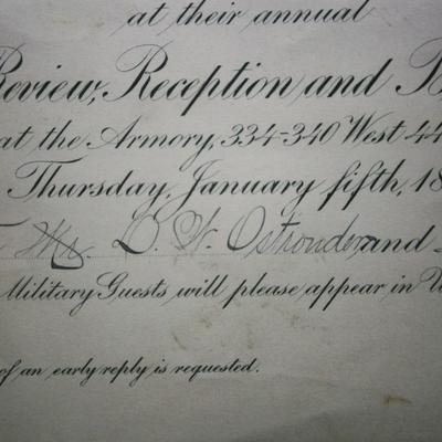 1899 1st Battery, NJ NY Invitation to Ball by Capt. Lewis Wendel