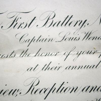 1899 1st Battery, NJ NY Invitation to Ball by Capt. Lewis Wendel