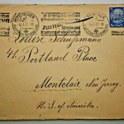 1937 German Cover - Germany to Montclair, New Jersey