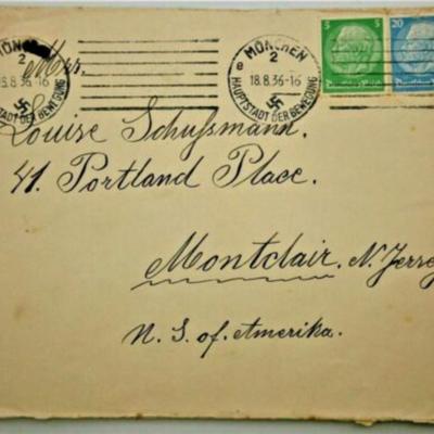 1936 German Cover - Munich to New Jersey