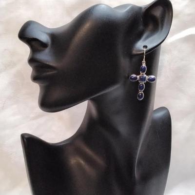 Vintage JP (Navajo) Lapis Lazuli Cross 925 Earrings
