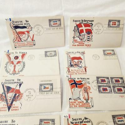 12 - FIRST DAY STAMPS - 1943 SALUTE TO OTHER COUNTRIES