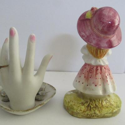 Older Hand Shaped Ring Holder and Girl Figurine
