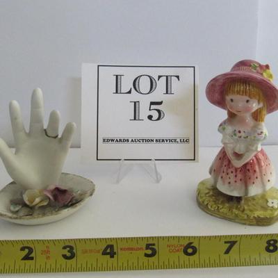 Older Hand Shaped Ring Holder and Girl Figurine
