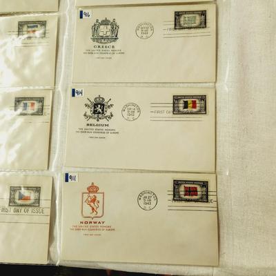 12 - FIRST DAY STAMPS - 1943 THE UNITED THE OVER RUN COUNTRIES OF EUROPE