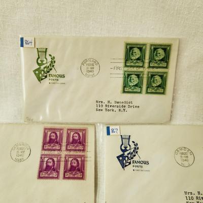 5 - FIRST DAY STAMPS - 1940 FAMOUS POETS
