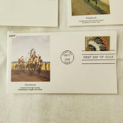 6 - FIRST DAY STAMPS - 1990 HISTORIC INDIAN HEAD DRESS