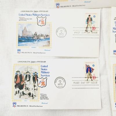5 - FIRST DAY STAMPS - 1975 COMMERATIVE US MILITARY SERVICES