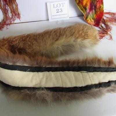 Old Fur Collar and Antique Tie Dye Dresser Scarf
