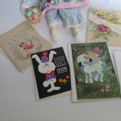 Unused Vintage Easter and Get Well Cards and Rabbit Doll