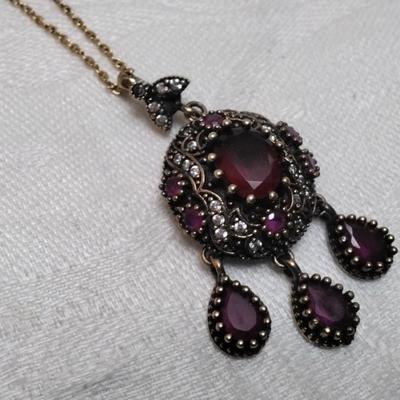 Antique Ruby and Diamond 20" Gold Vermeil Necklace