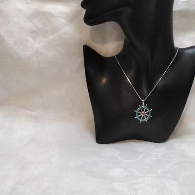 Blue Fire Opal Captains Wheel 925 18" Necklace